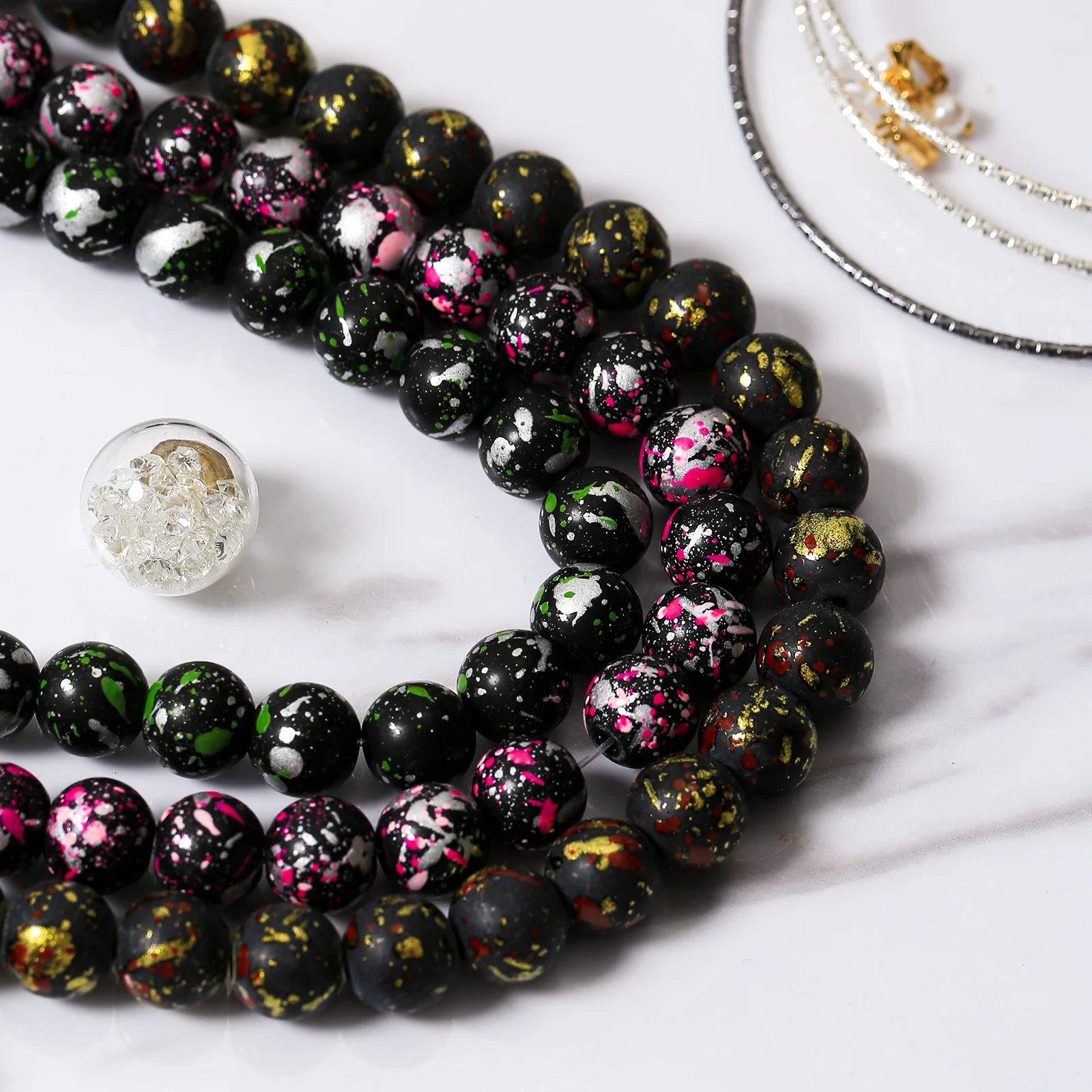 240pcs 10mm Glass Beads Imitating Volcanic Stone for DIY Bracelet Bangle Making 24 Sorts of Colors Could To Choose