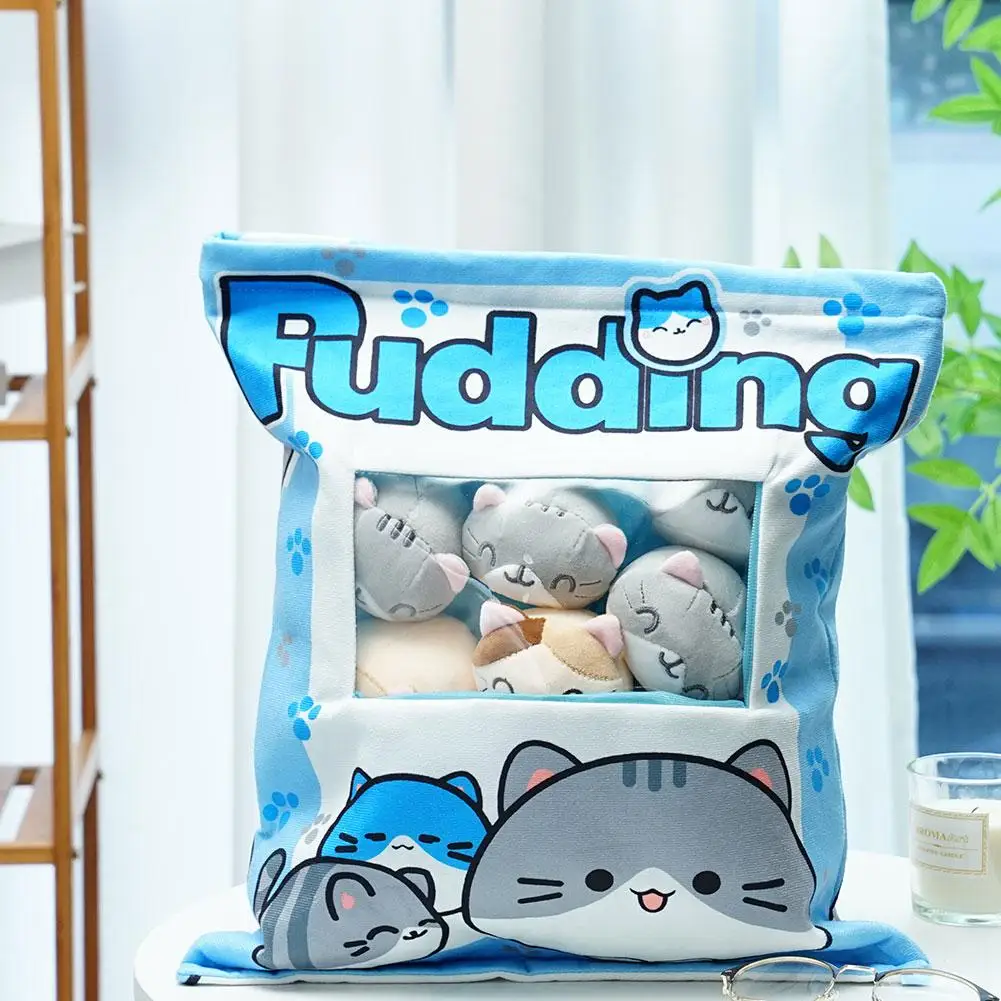 Cute Cat Snack Pillow Pudding Bag Food Toy Mini Animals Balls Yellow Cat Snack Zipper Bag Decor Pillow Cushion Girls