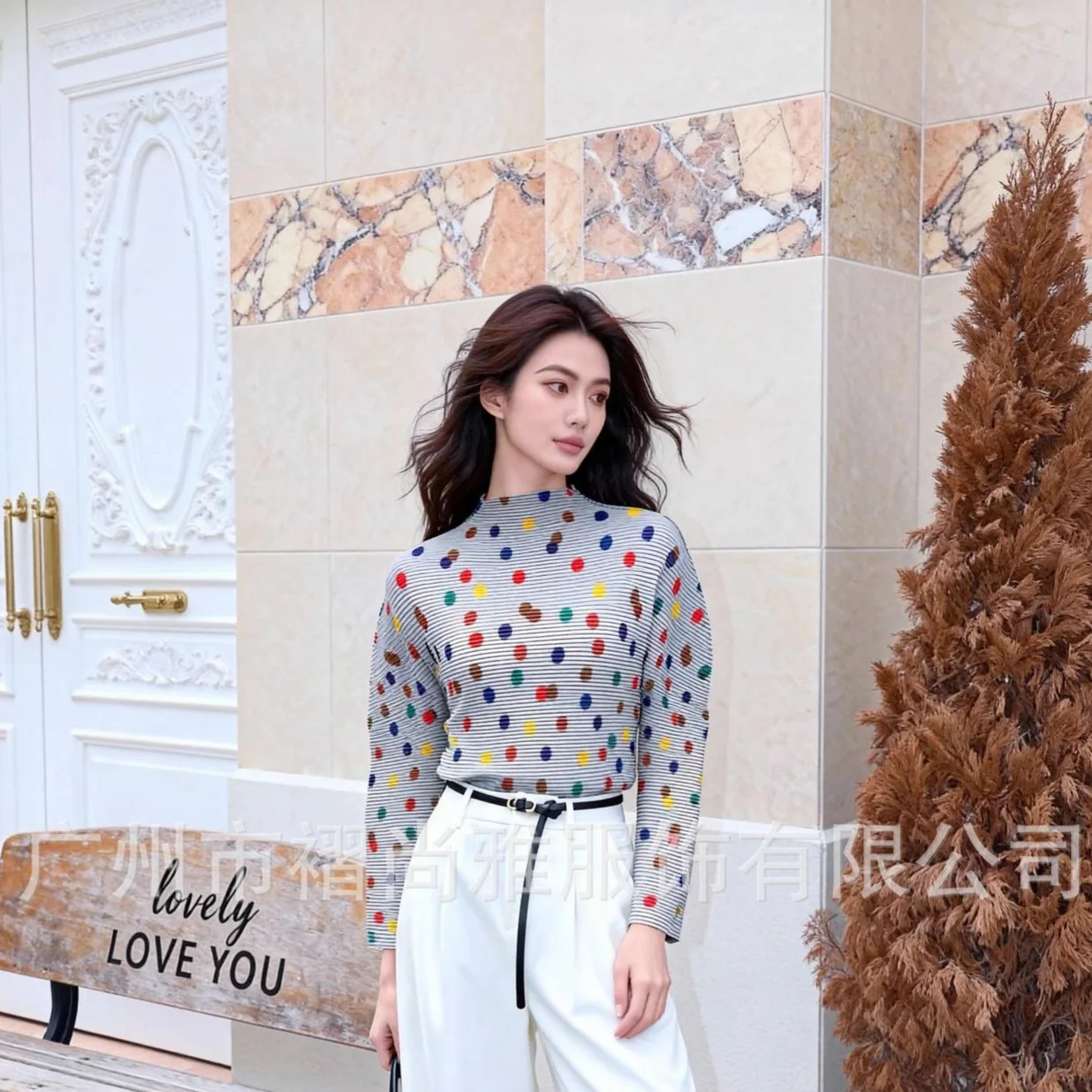 Miyake Plisowana Kolekcja Jesień-Zima 2025 Nowa Moda Koreańska Niszowa Bluzka z Plisami w Kształcie Ziarna Kukurydzy, Kolorowa Bluzka w Kropki, Dopasowana Bluzka Damska z Plisami