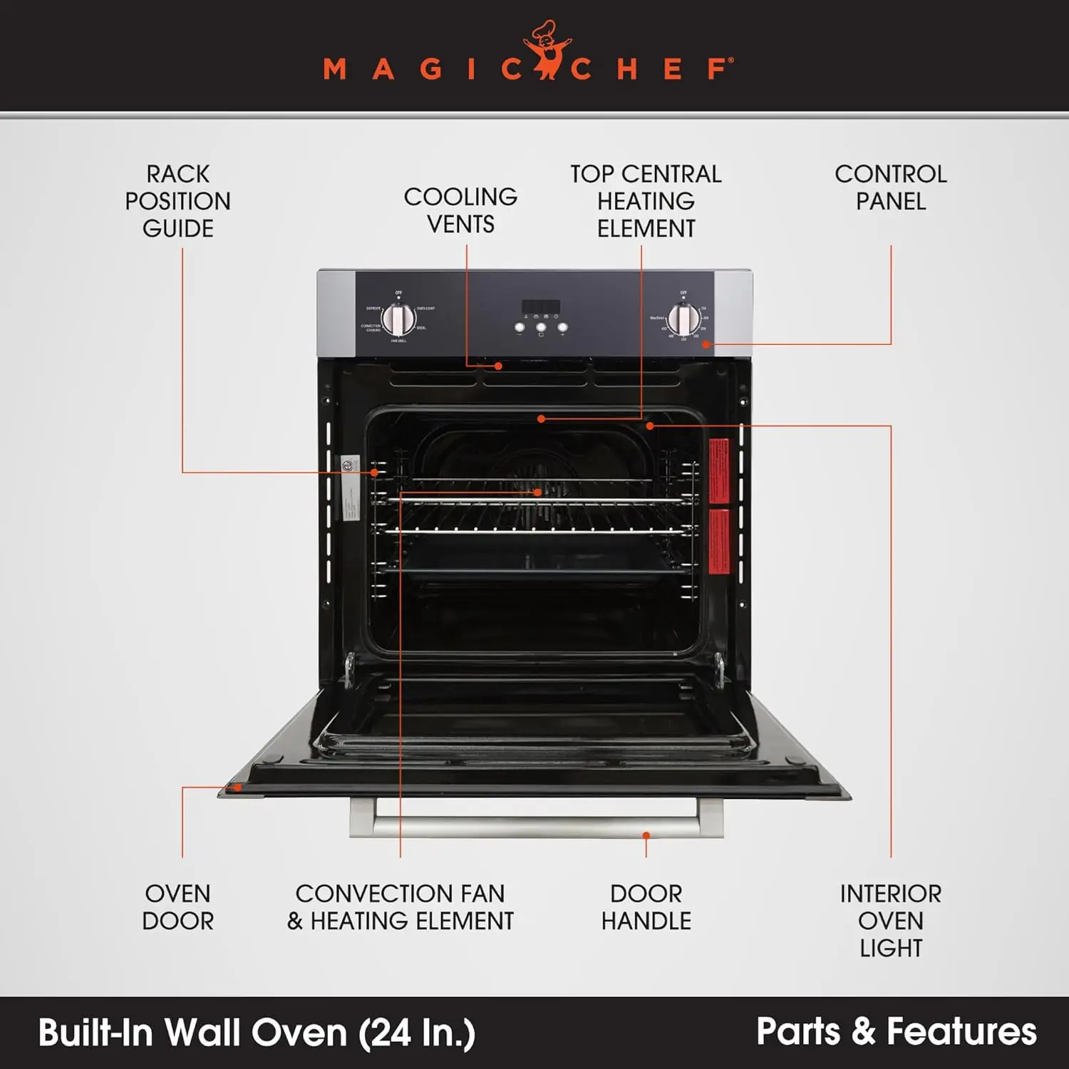 Single Electric Wall Oven with Convection Feature for Cooking & Baking, 24