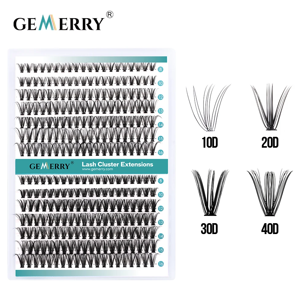 Gemerry 280 Cluster Ciglia FAI DA TE 10D/20D 30D/40D Premade Volume Ventola Estensione Delle Ciglia Individuale Visone Finto Ciglia Incollate Al Calore Morbido