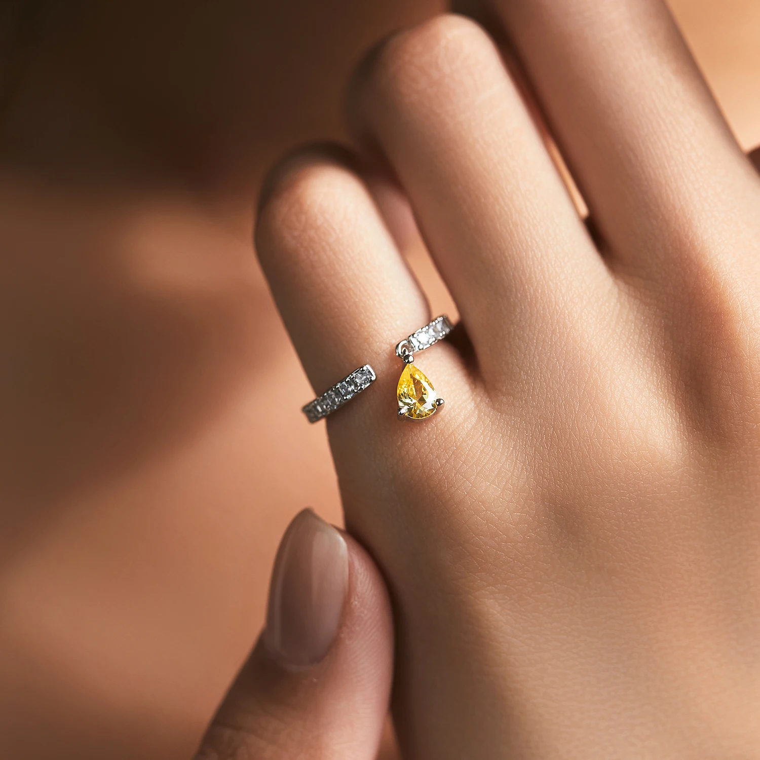 Women's 925 Sterling Silver Adjustable Water Drop Charm Ring