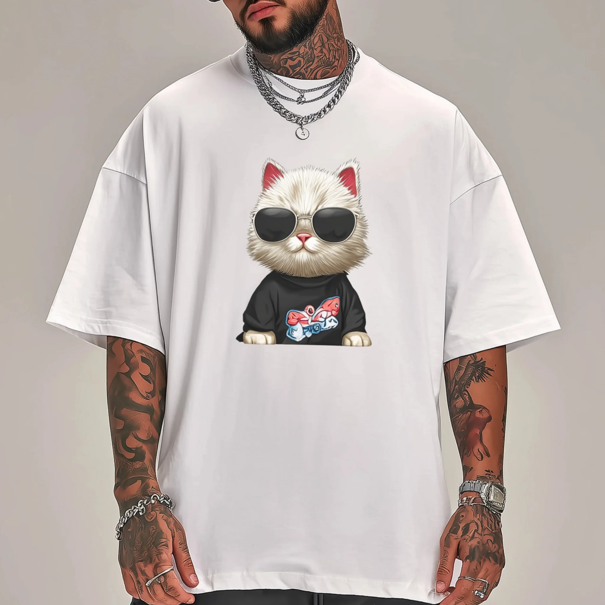 

Teevo Men's Casual T-Shirt with Cool Cat Sunglasses Print for Daily Wear