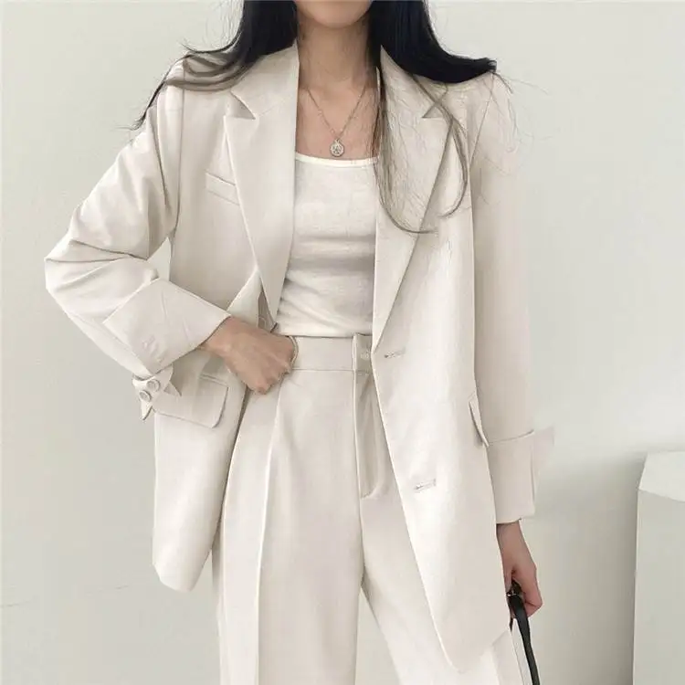 

Women's Busin Suit Pants And Jaet 2023 Spring Autumn Casual Pure Color Commute Sle Long Sve Regular Length