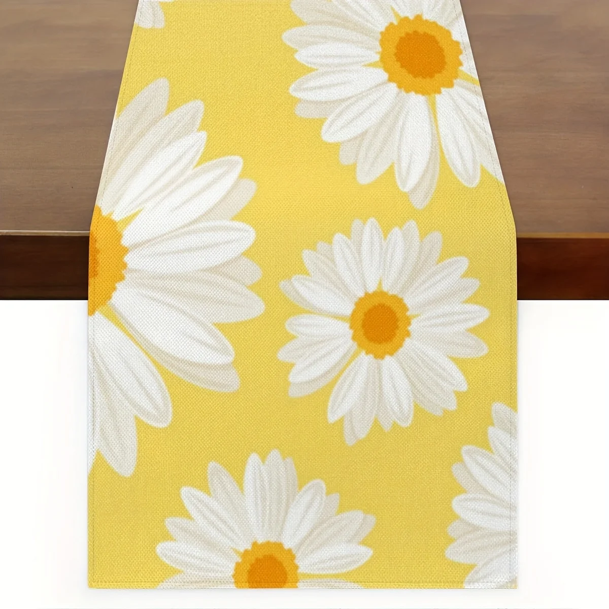 Frühlings-Tischläufer mit Gänseblümchen-Blumenmuster – Leinen, rustikales Bauernhaus, Hochzeit, Geburtstag, Party, Küchendekoration