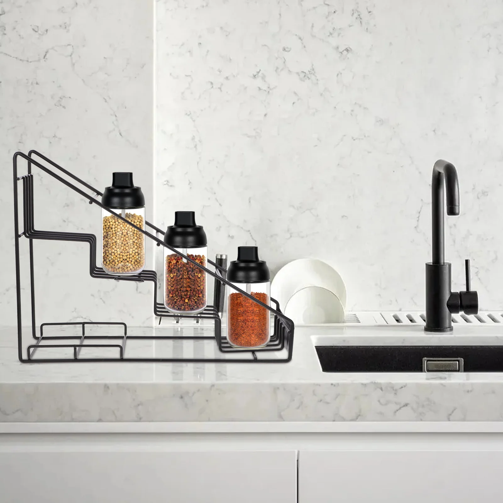 

Syrup Display Rack Slim Stepped Shelf For Kitchen Syrup Shelf Spice Rack Coffee Shop Storage Organizer Black