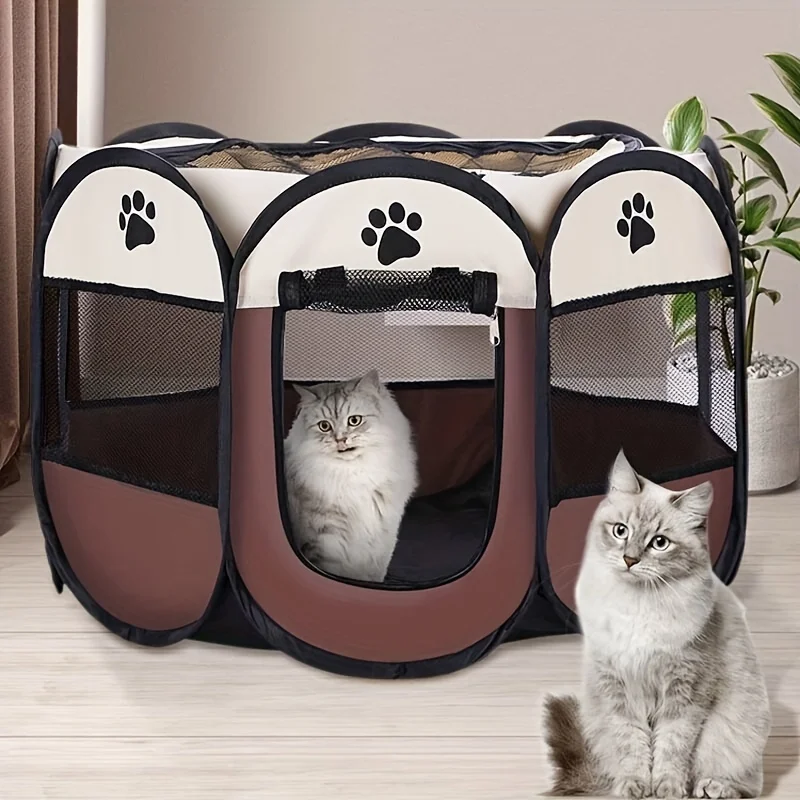 Foldable Pet Playpen For Cats Puppy Portable Indoor Outdoor Camping Dog Cages Tent Kennel For Dogs Cats Rabbits Octagonal Fences