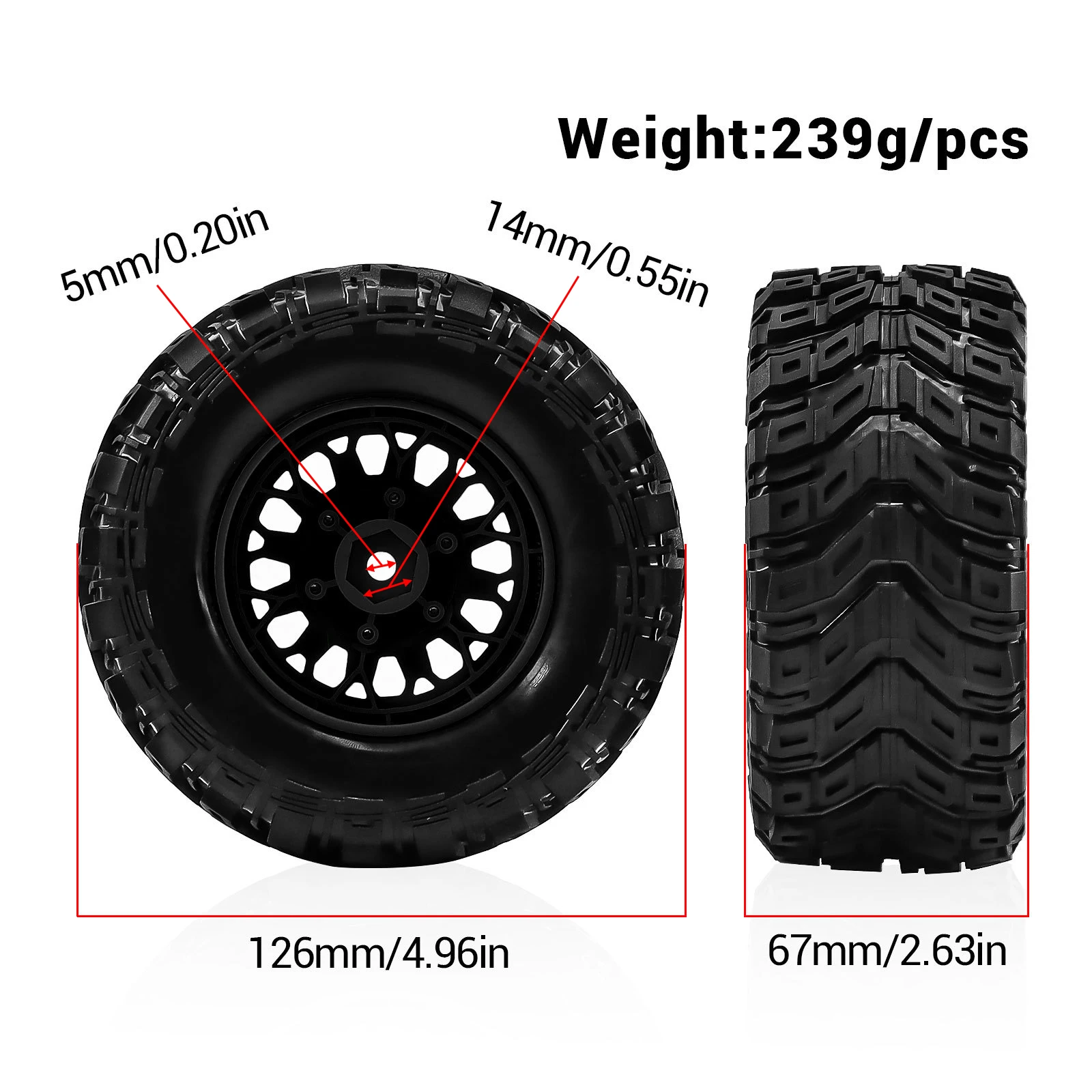 4pcs Monster Truck Wheel Rim & Tire for 1/10 ARRMA BigRock Traxxas Rustler Hoss RC Car Upgrade Accessories with 12/14/17mm Hex