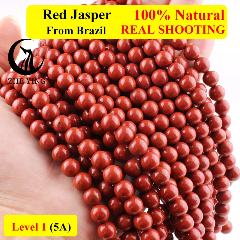 Zhe Ying Natural Cheap Red Jasper Beads Round Loose Gemstone Beads for Jewelry Making Bracelet Necklace Diy Accessories