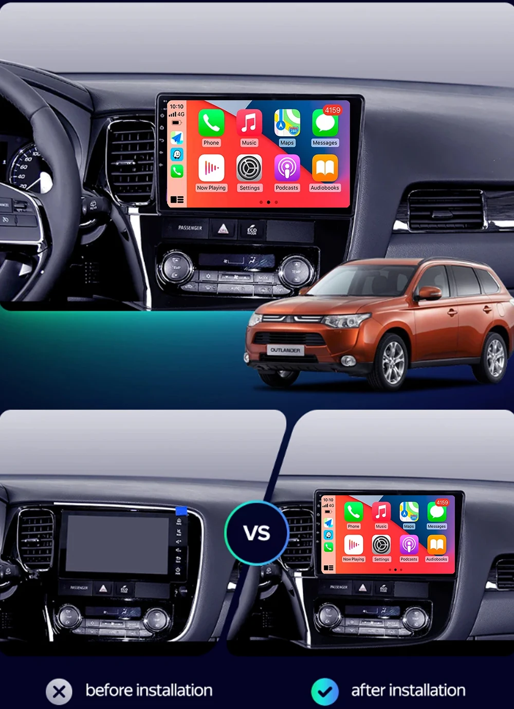 Carplay WIFI لميتسوبيشي أوتلاندر 3 GF0W GG0W 2012 - 2018 محرك اليد اليسرى سيارة الوسائط المتعددة الملاحة ستيريو No 2din 2 din