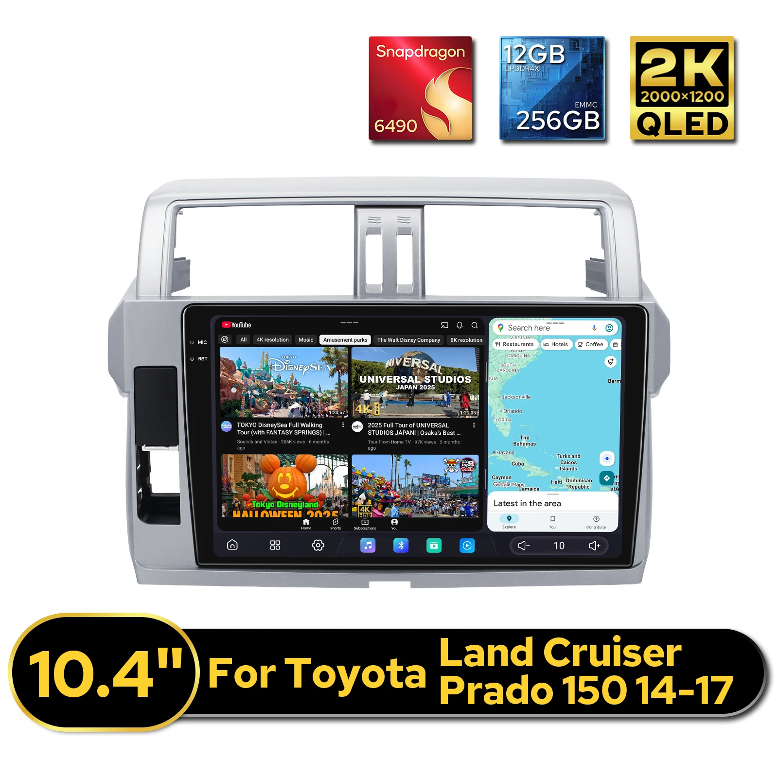 12GB+256GB 2K QLED Android Car Stereo for Toyota Land Cruiser Prado 150 2014-2017 Wireless CarPlay&Android Auto Dual Bluetooth