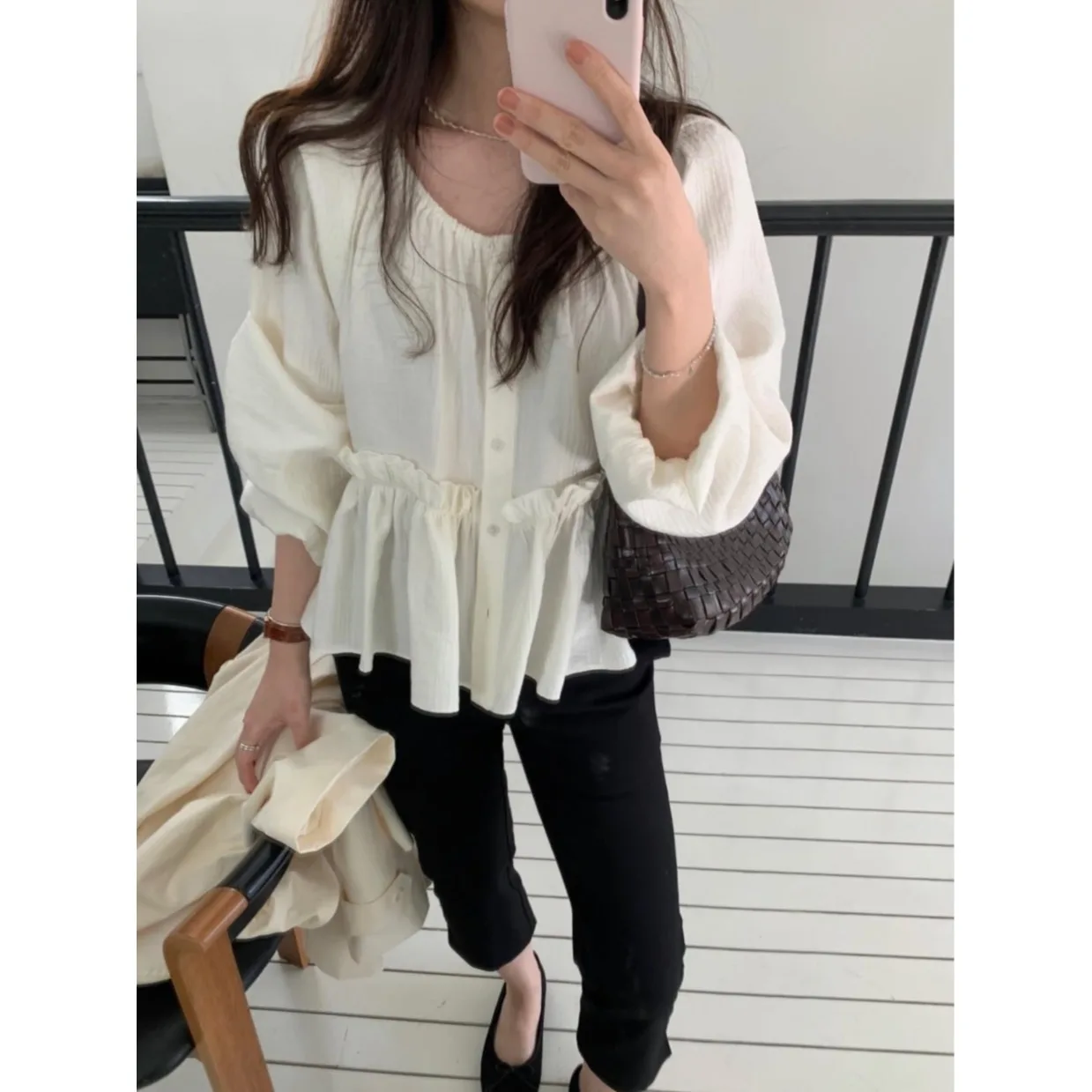 

Spring New Style Simple Shirt Elegant Personality Women's Fashion Slim Fit Long Sleeve Bubble Sleeve Casual Shirt