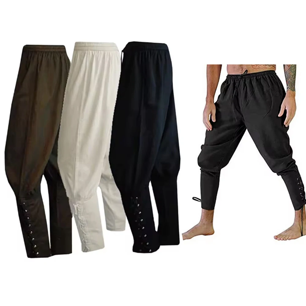 

Men Medieval Pants Viking Pirate Costume For Adult Pirate Trousers Lace Up Renaissance Pants Brown Black Plus Size Halloween