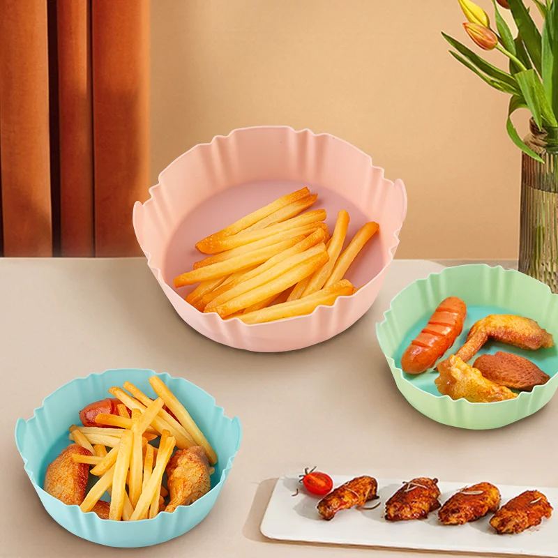 17cm Reusable Airfryer Pan Liner Accessories Silicone Air Fryers Oven Baking Tray Pizza Fried Chicken Airfryer Silicone Basket