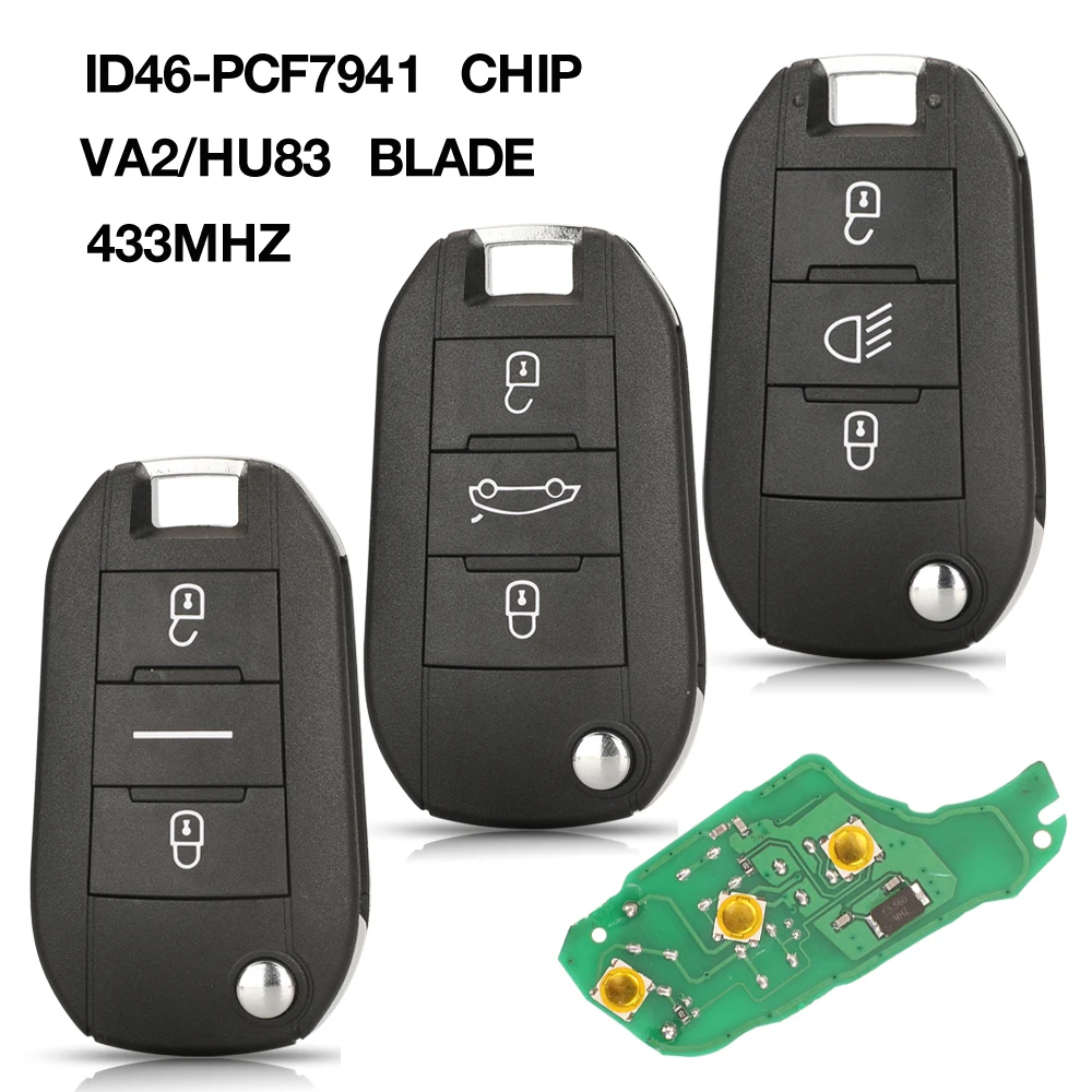 jingyuqin 433MHz ID46 PCF7941 Chip Remote Key For Peugeot 208 2008 301 308 3008 408 For Citroen C3 C-Elysee C4 VA2/HU83 Blade