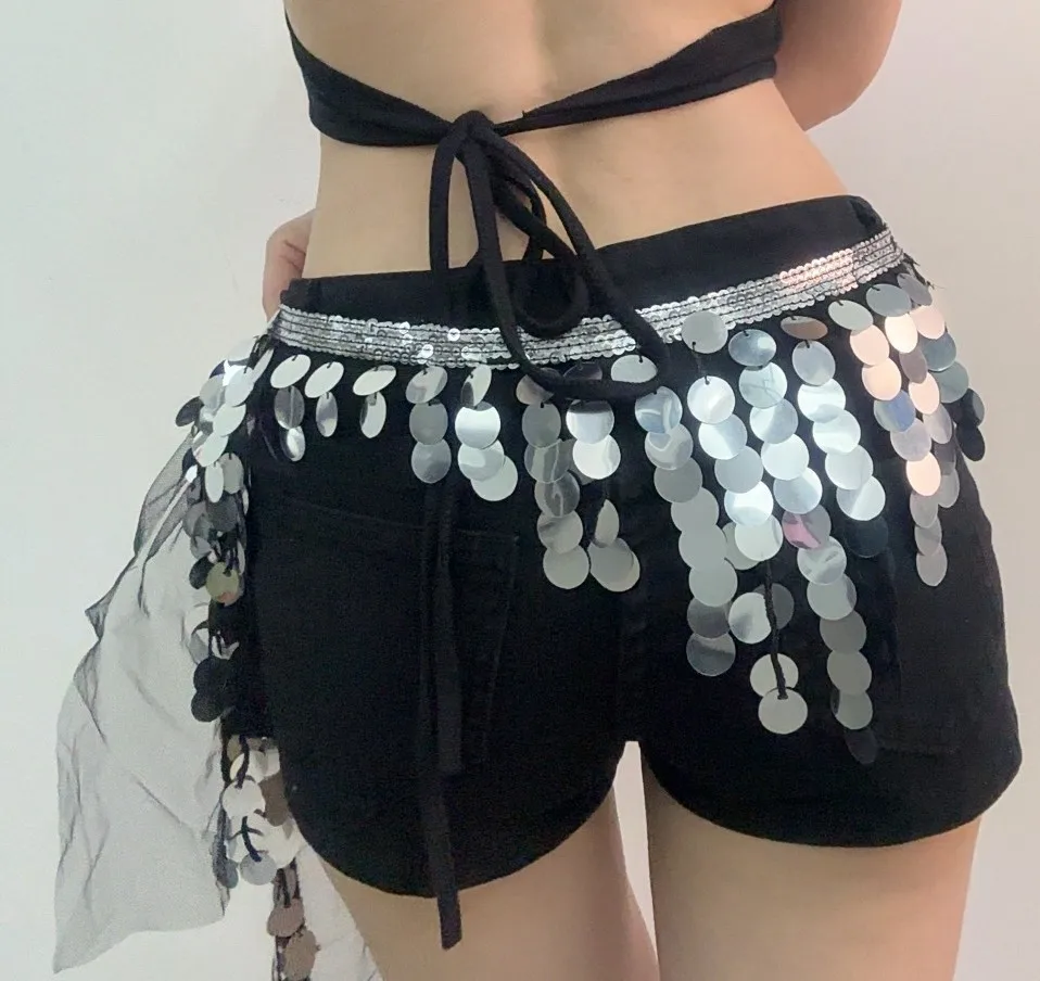 Bauchtanz-Taillenkette, Damen, orientalischer Tanz, Übungstuch für die Taille, Performance-Hüfttuch, mit Pailletten, Hüfttuch für Bauchtanz – Detail 5