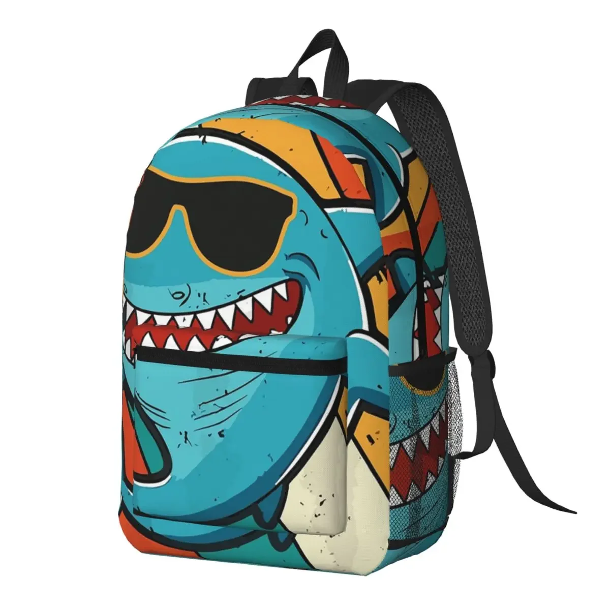 Cartoon Shark With Sunglasses Pattern Backpack Daypack Large Capacity Kids BookBag School Bag Shoulder Bags for Men Women
