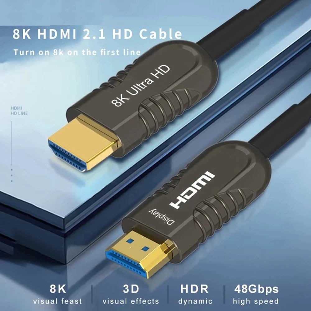 15M/20M/30M HDMI 2.1-compatible Optical Fiber 8K 60Hz 4K 120Hz 48Gbps 144Hz HDR HDCP 2.2 2.3 for PS5/4 Tvbox PC TV Optic Cable