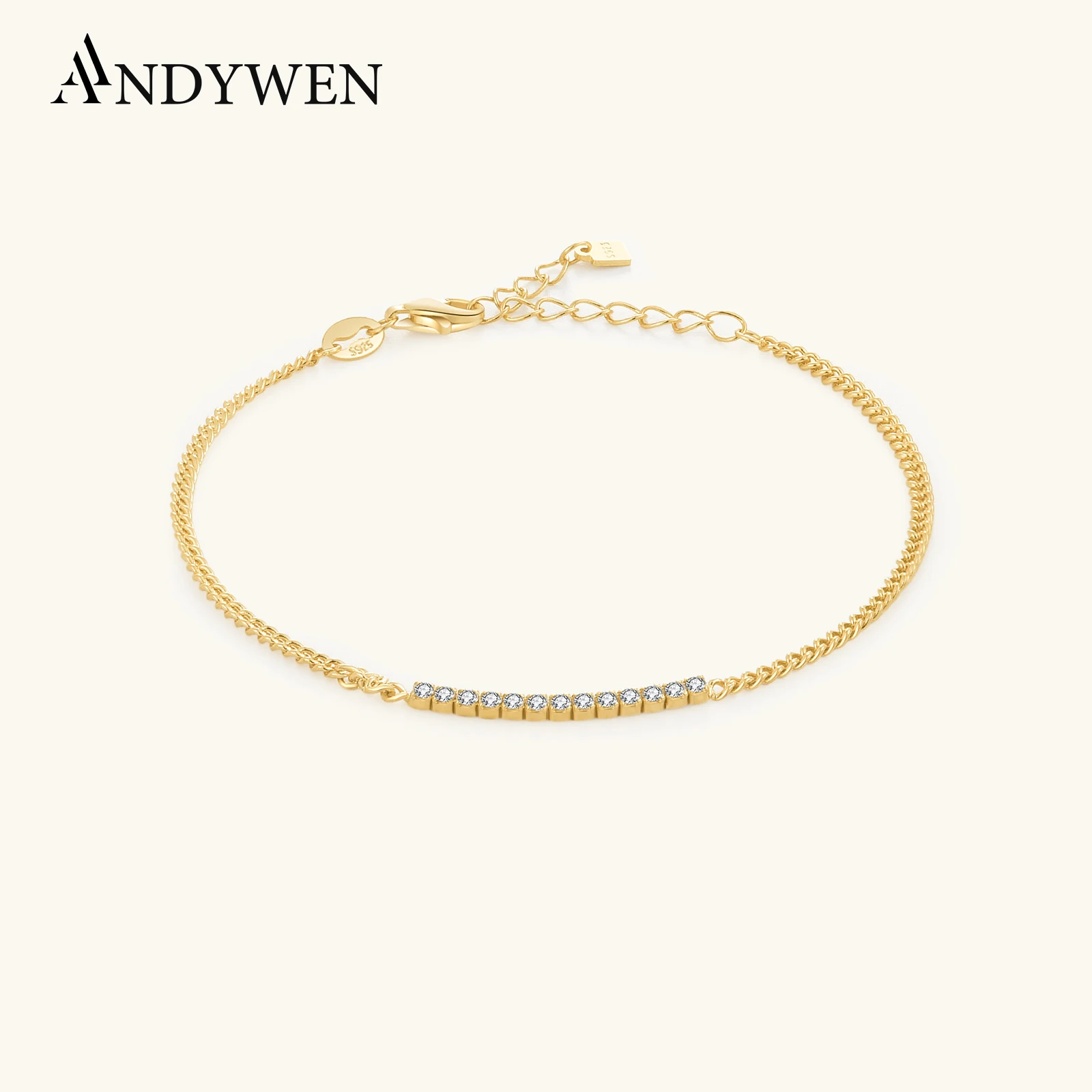 

ANDYWEN 2020 New 925 Sterling Silver Zircon Line Charm Locker Chain Bracelet Women Rock Punk Quality Party Luxury Jewelry Gift