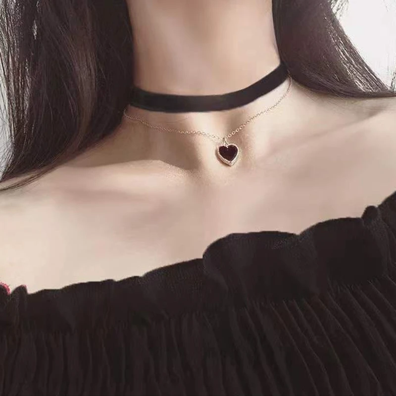 Seksowny łańcuszek do obojczyka wisiorek kształcie serca Choker Collar ładny dwuwarstwowy naszyjnik Drop shipping