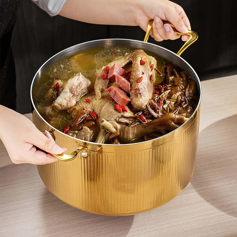 ‌Commercial Grade Stainless Stee Soup Pot - 3-Ply Thick Bottom Induction & Gas Stove Compatiblewith Lid for Hotpot/Stew/Home Use