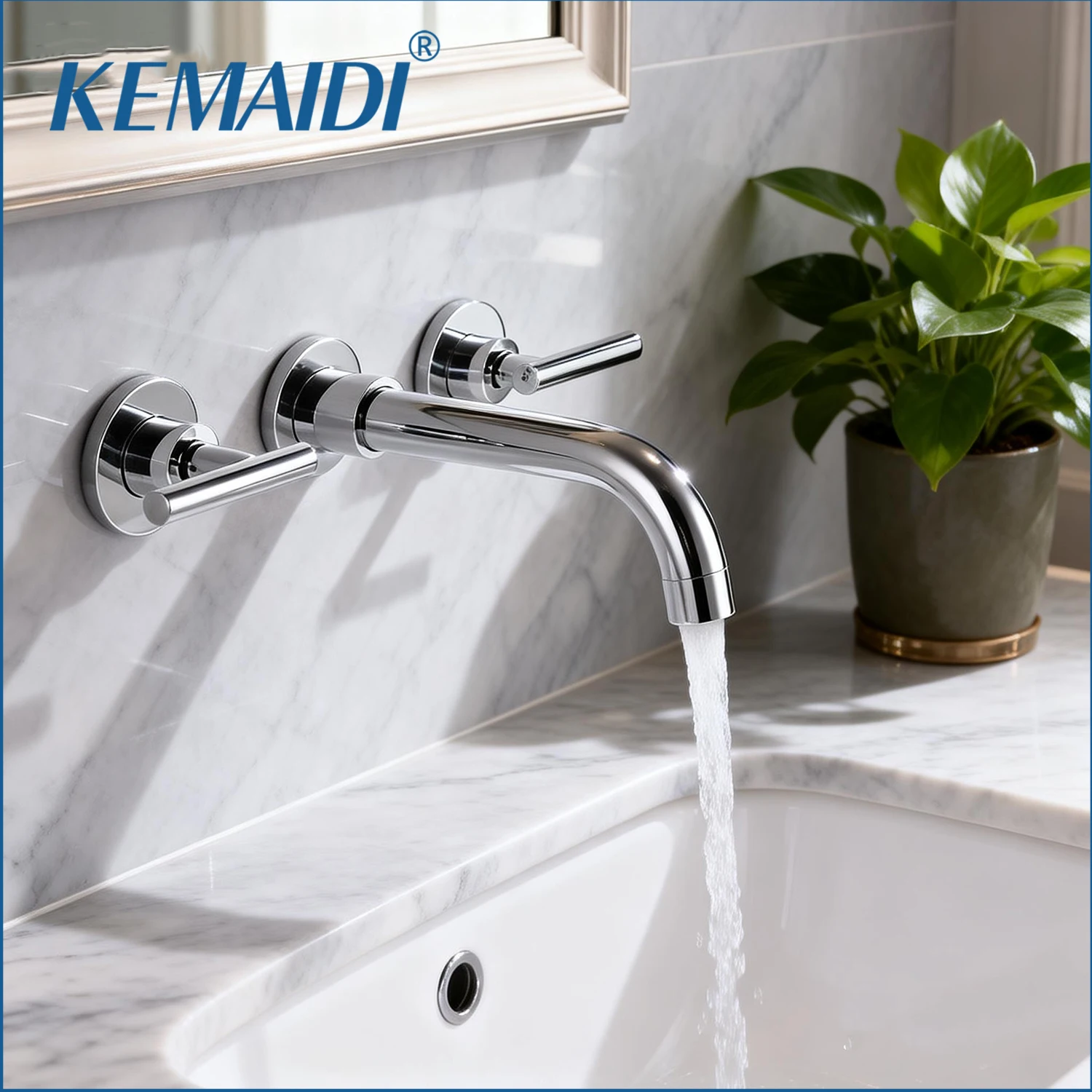 

Настенный смеситель для ванной комнаты KEMAIDI с двумя ручками, для горячей и холодной воды, с поворотным изливом, полированный хром/черный