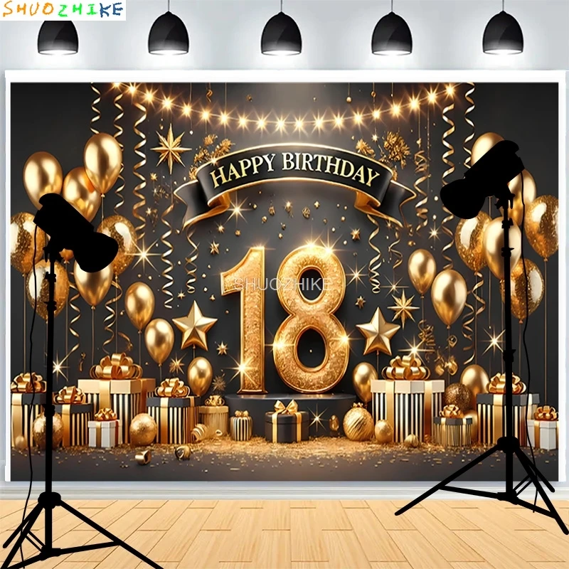 

Black Gold Series Crown Photography Backdrops Props Banner For Photoshoot Balloon Birthday Party Photo Studio Background BD-02