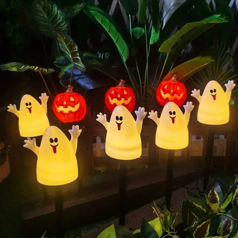 Solar Ghost Stake Lights Outdoor Halloween Ghost Ground Plug Lamp Waterproof LED Ghost Pathway Light for Yard Lawn Garden Decor