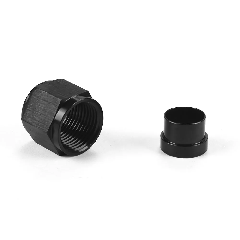 Aluminum Black Hardline Tube Nut and Sleeve Fitting Adapter for 4AN-1/4,AN6-3/8,AN10-5/8 Hard Line