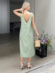 2024 Summer Women Solid White V Neck Sleeveless Fashion Dress Split Tank Dress