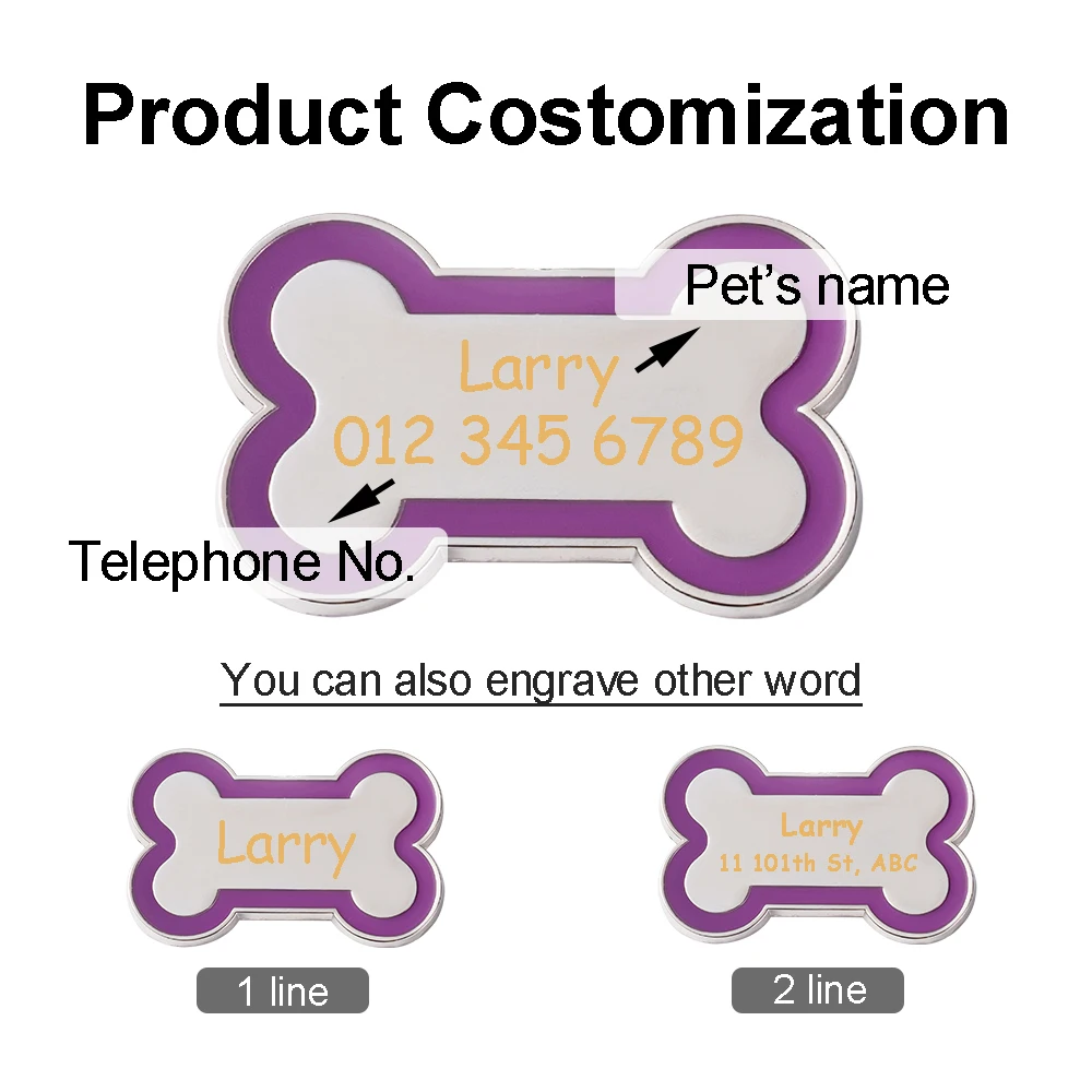 Bone Anti-lost Personalized Pet ID Tag Engraved Pet ID Name for Cat Puppy Customized Dog Collar Tags Pendant Collars Accessories