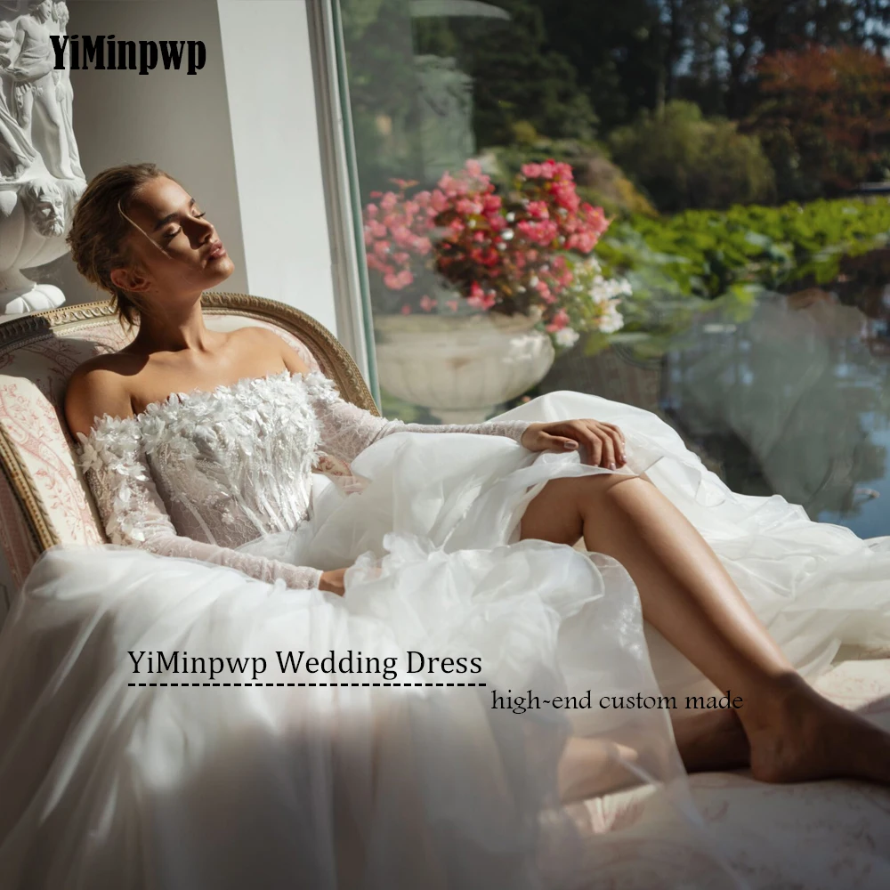 Suknie ślubne z odkrytymi ramionami 2025 damskie kwiaty koronka gorset aplikacje bez pleców suknie dla panny młodej linia A plażowe vestidos de novia