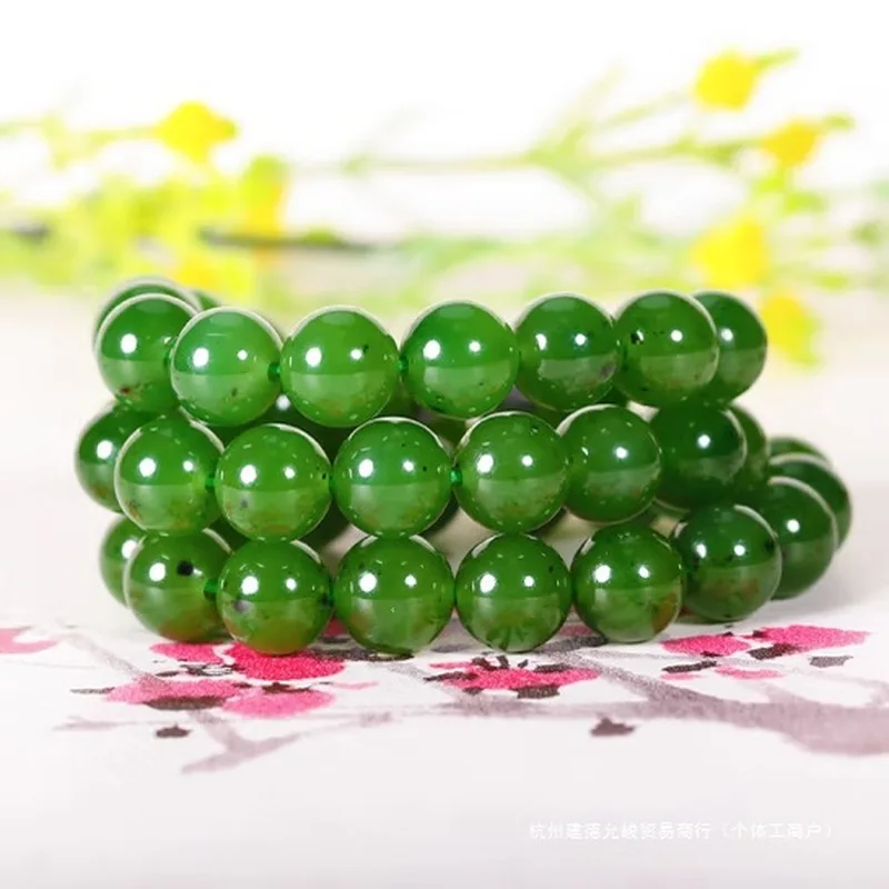 Natural Jadeite , Lustrous Hotan Necklace, Spinach Green With Black Spots