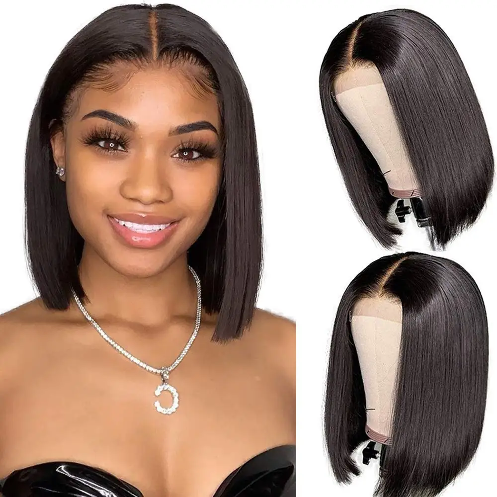 Short Bob Wig Human Hair 4x4x1 Lace Closure Wigs T Middle Part Straight Bob Wigs For Women Pre Plucked with Baby Hair