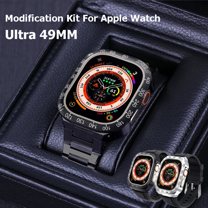 Strap+Case For Apple Watch Ultra 49mm Luxury Modification Kit Stainless Steel Metal Case Silicone Strap For IWatch Ultra Mod Kit