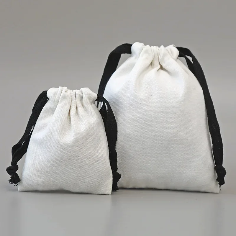 LVK8 Reusable Cotton Drawstring Bag Dustproof White Canvas Jewelry Cloth Bags Durable Fabric Storage Pouch for Wedding