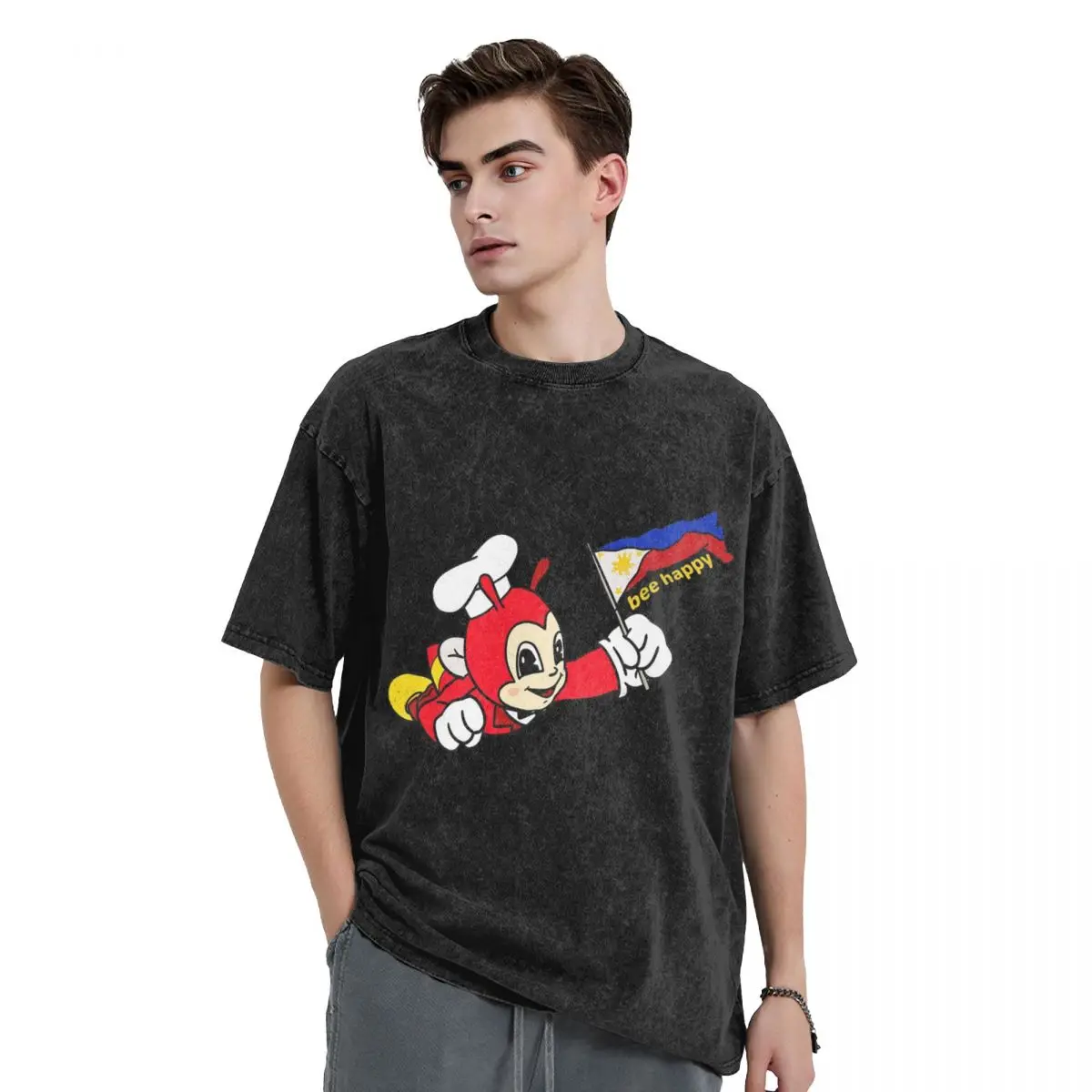 

JOLLIBEE BEE HAPPY PHILIPPINE FLAG STICKER потертые футболки винтажная футболка с короткими рукавами уличная одежда футболки для мужчин и женщин