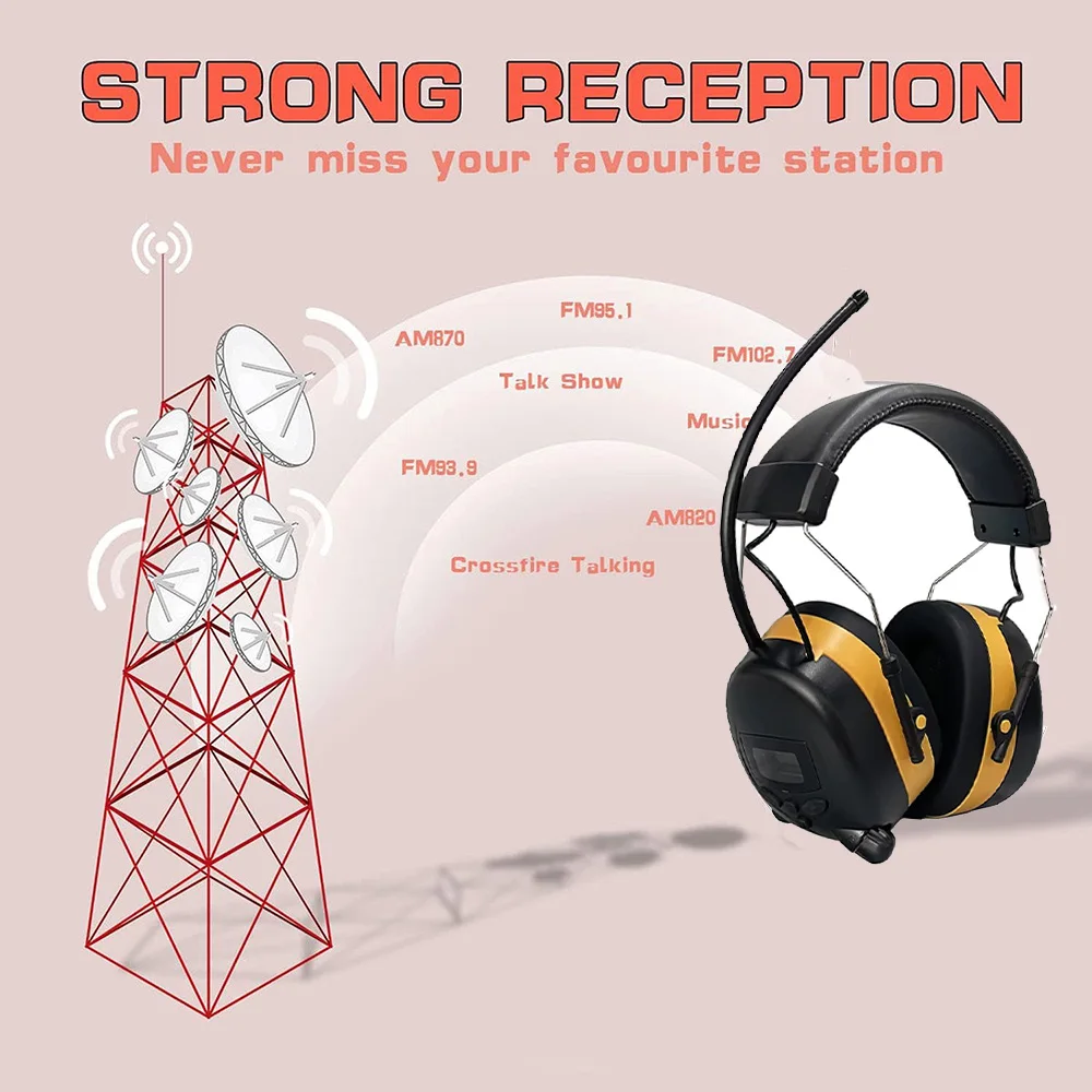 غطاء أذن للتصوير AM FM وراديو سماعة الرأس للحماية من الضوضاء وواقي مريح للسمع مع شاشة رقمية بلوتوث