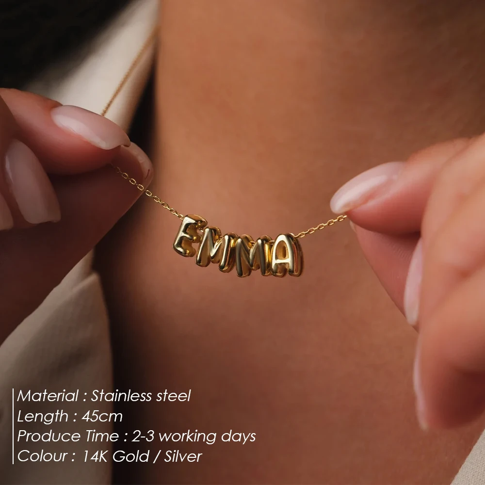 eManco Women's Name Necklace Gold-plated 3D Bubble Letter Customized High-end Jewelry Christmas New Year Gift for Her