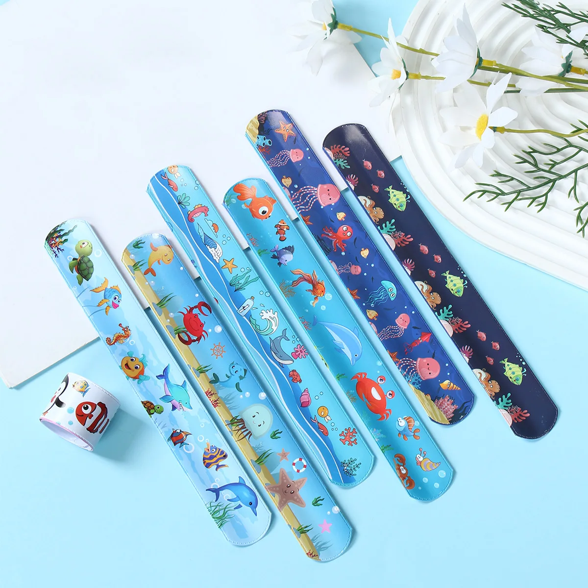 24 قطعة حيوانات المحيط صفعة أساور المحيط هدايا الحفلات للأطفال تحت البحر معصمه سوار حفلة عيد ميلاد تفضل استحمام الطفل