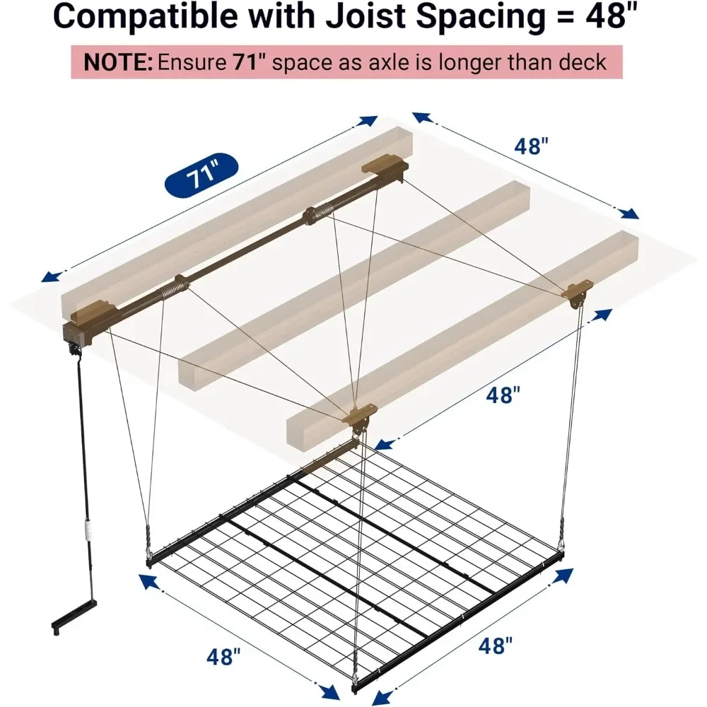 Rack de armazenamento de elevação de garagem suspensa, rack de teto de garagem de metal resistente de 4x4 pés, peso de 300 libras, preto