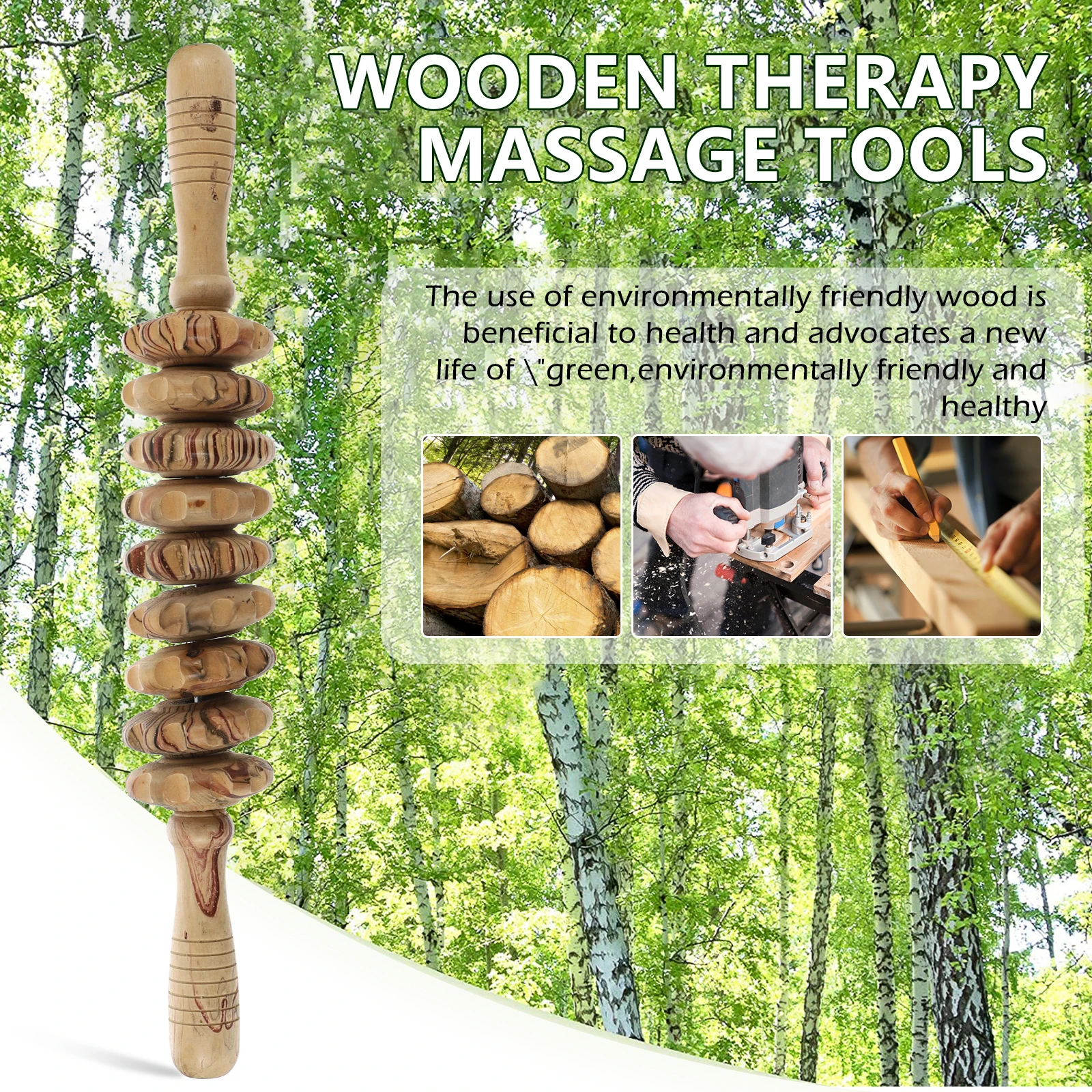 

1pc Wooden Nine-Roll Back Massager For Muscle Relief, Manual Massage Roller Stick Tool, Health-Preserving Fitness Massager For