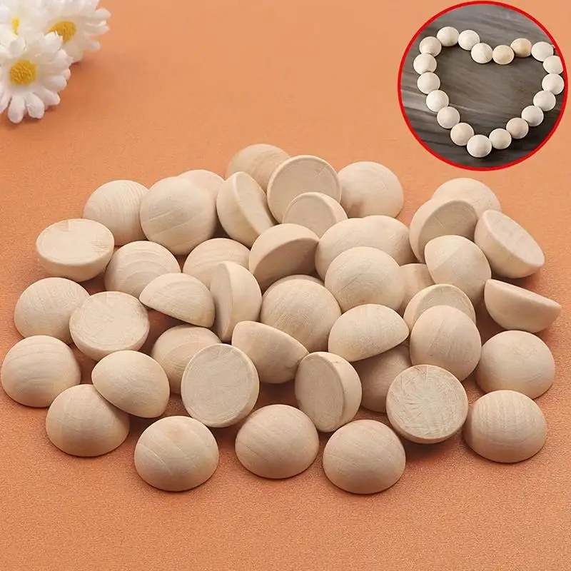 Unfinished Split Wood Balls Natural Half Wooden Beads 5-50Pcs Bulk for DIY Candle Holder Decor Crafting Projects