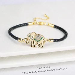High Quality Zirconia Puppy Snake Elephant Cat Leopard Animal Theme Leather Rope Braided Bracelet for Man Woman Party Jewelry