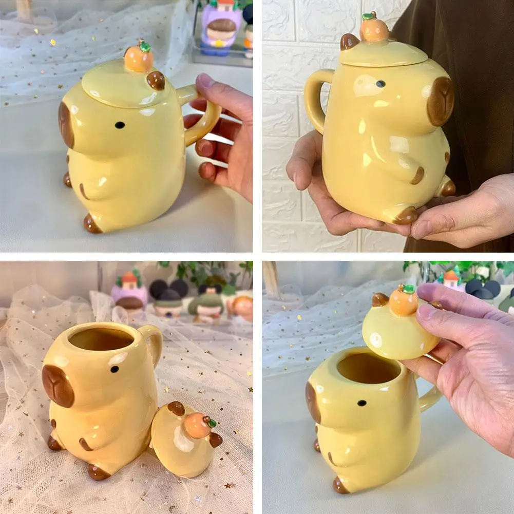 

Creative Ceramic Cup Cartoon Capybara Cute Water Cup Style Coffee Capacity With Lid Ins Large Milk Mug Home Use C9O3