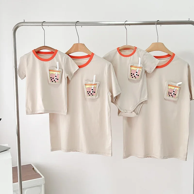 Dad Mom and Daughter Son Matching T Shirt for The Whole Family Clothing 2024 Summer Parent-child Couple Clothes Cotton Tees Top