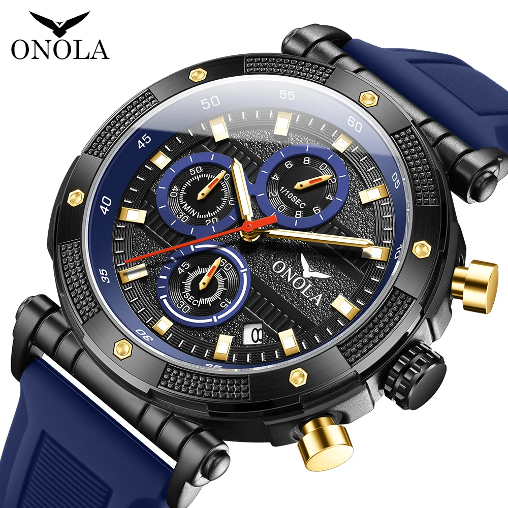 

ONOLA 6859 Роскошные мужские часы, модные 3 атм, водостойкий силиконовый ремешок, хронограф, кварцевые часы, светящиеся часы для мужчин, reloj hombre