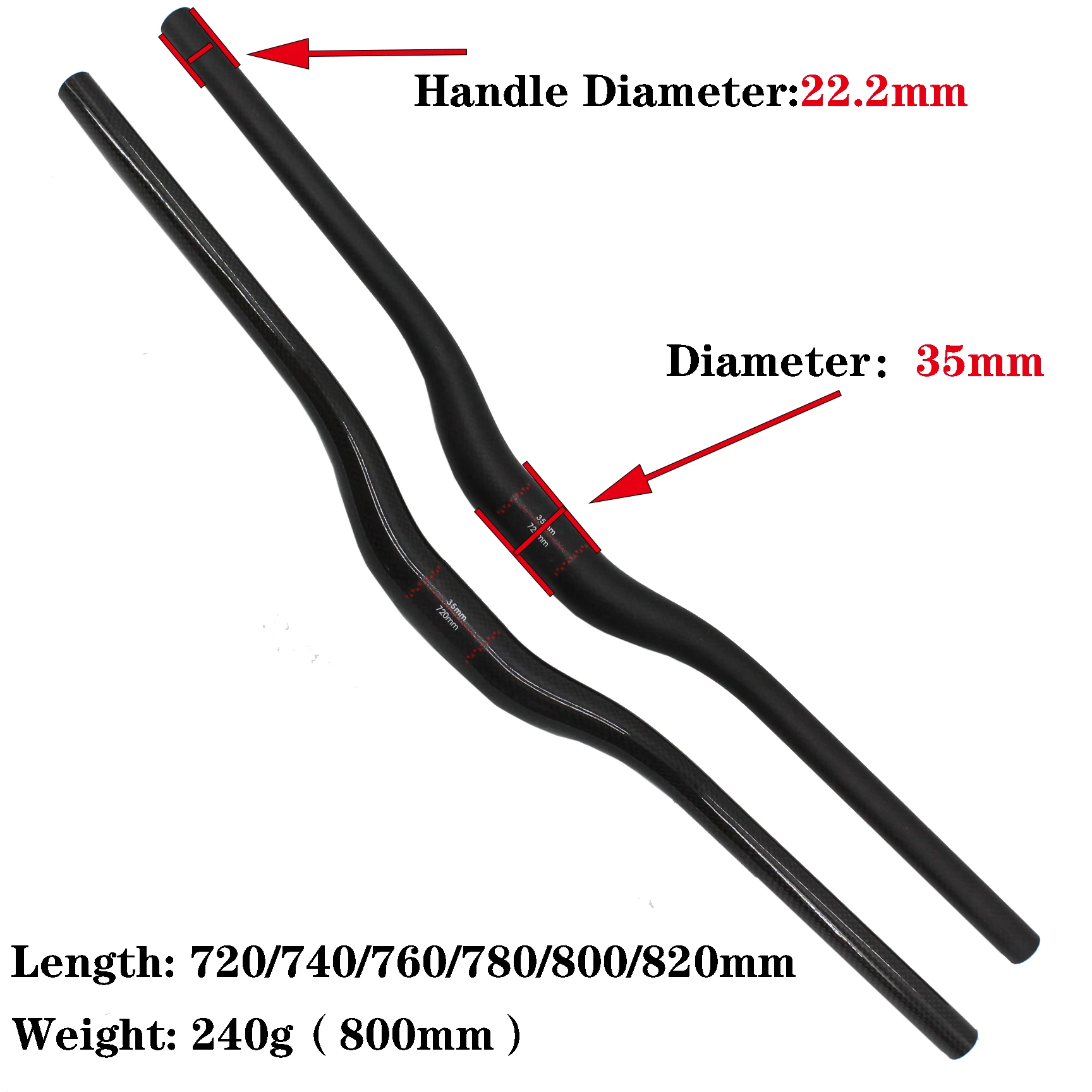 Down hill bike 3K full carbon fibre handlebar carbon Downhill Mountain bicycle rise handlebars 35*720-820mm Newest