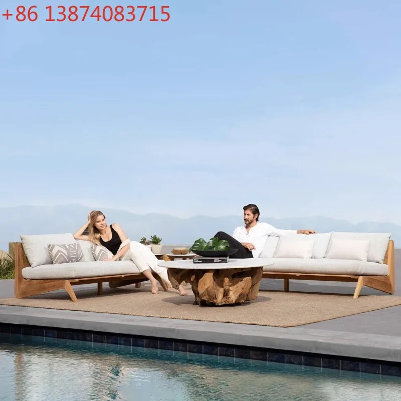 Outdoor sofa solid wood combination, log wind leisure waterproof sunscreen teak