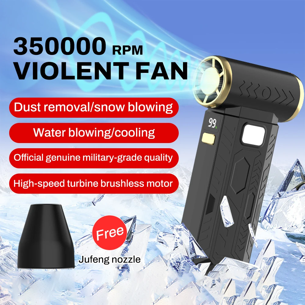 

350000RPM Powerful Dust Blower Double-Sided Lighting Turbo Fan Jet 6 Gear Speed Strong Wind Mini Violent Fan Type-C Rechargeable